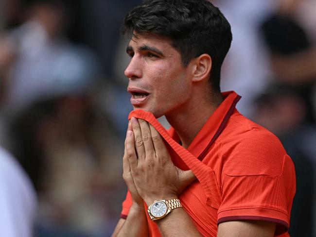 Spain's Carlos Alcaraz in tears after the final. Picture: Carl de Souza / AFP