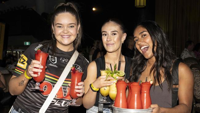 S Holly Munday, Bella White and Annlin Biju pose for a photo at Panthers Rugby Leagues club. Picture:NewsWire / Monique Harmer