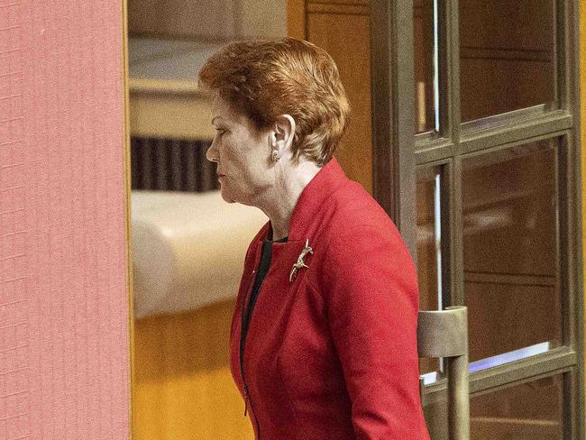 CANBERRA, AUSTRALIA - NewsWire Photos JULY 27th, 2022: Pauline Hanson has caused a sensational upset at the start of the Senate this morning storming out of the Senate chamber during the Presidents acknowledgement of country speech in Parliament House in Canberra.Picture: NCA NewsWire / Gary Ramage