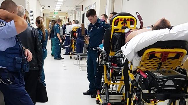 Supplied image of Ambulance ramping and patients in the corridors of the PA Hospital.