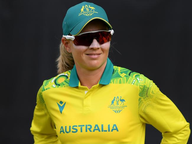 BIRMINGHAM, ENGLAND - JULY 31: Meg Lanning of Team Australia looks on during the Cricket T20 Preliminary Round Group A match between Team Australia and Team Barbados on day three of the Birmingham 2022 Commonwealth Games at Edgbaston on July 31, 2022 on the Birmingham, England. (Photo by Alex Davidson/Getty Images)