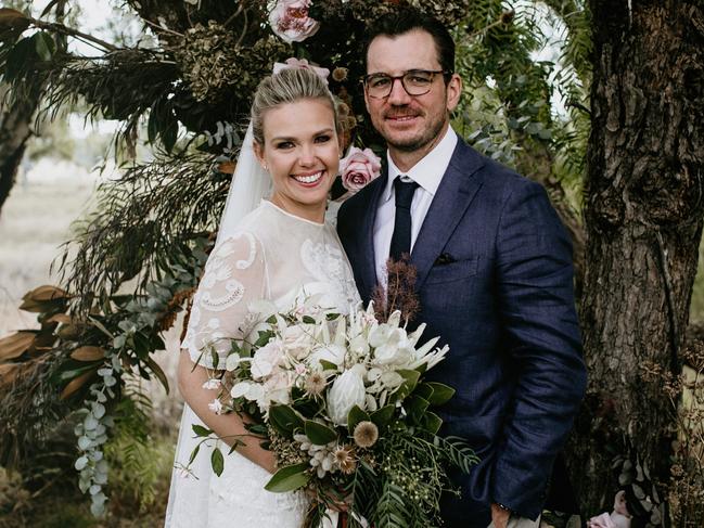 Edwina Bartholomew and husband Neil Varcoe on their wedding day. Picture: Edwina Robertson