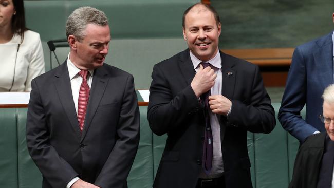 Christopher Pyne, left, with Treasurer Josh Frydenberg, who portrays himself as part of the next generation of Liberals. Picture: Gary Ramage