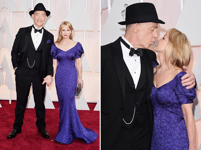 J.K. Simmons and Michelle Schumacher at the Oscars 2015 red carpet. Picture: Getty