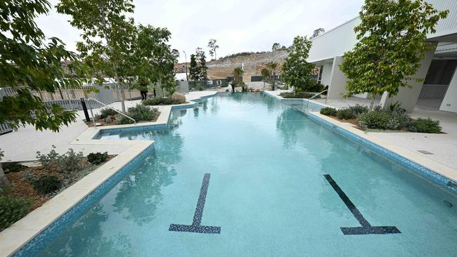 The 25m lap pool in the first stage of the recreational centre has been completed – a $5m effort that includes a community building for entertaining and events. Picture: Lyndon Mechielsen/Courier Mail.