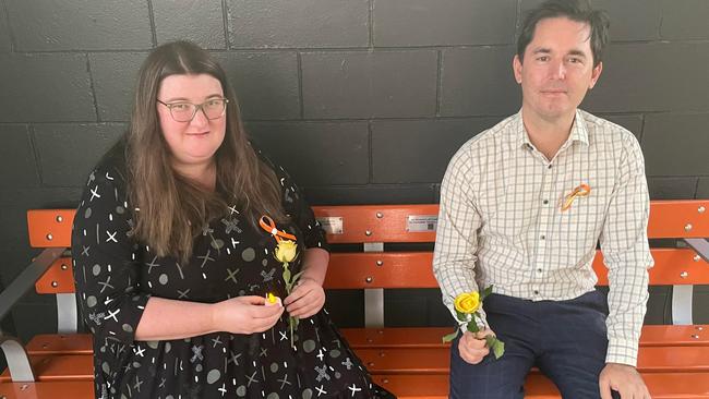 Fraser Coast Chronicle reporter Carlie Walker and Fraser Coast Mayor George Seymour at the memorial for Linda Lovett.