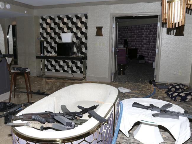 Stephen Paddock stashed a cache of weapons inside the hotel room. Picture: Las Vegas Metropolitan Police Department via AP