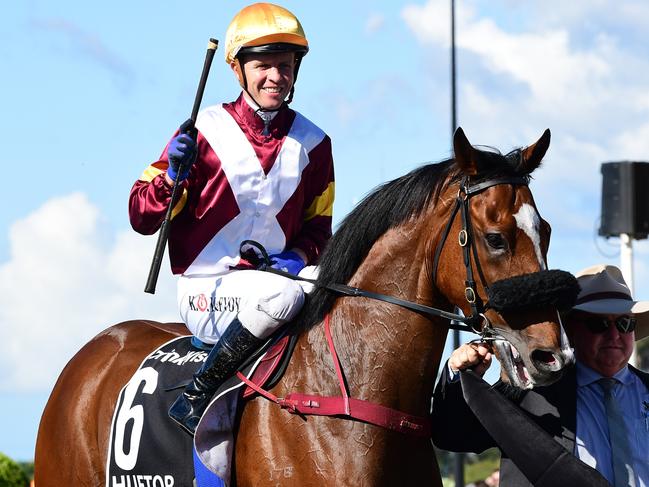 Huetor for Peter and Paul Snowden, ridden by Kerrin McEvoy, scores the Group 1 Doomben Cup. Photo credit: Grant Peters, Trackside Photography