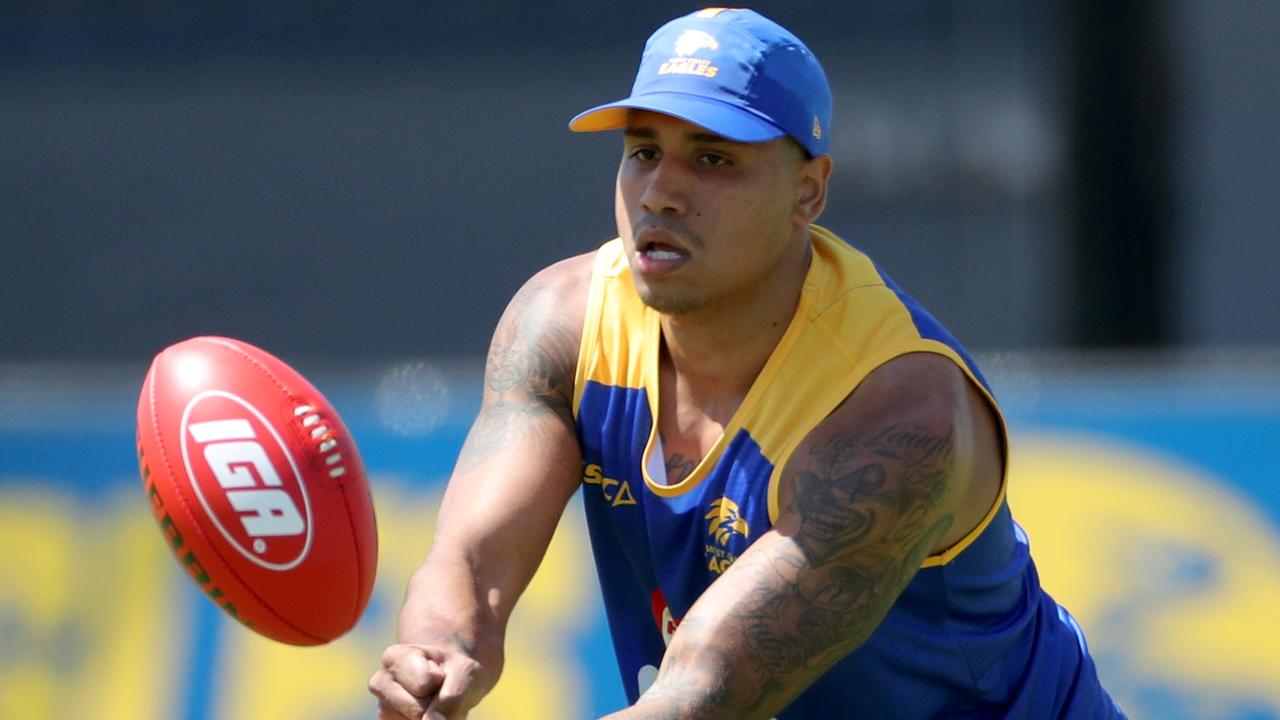 Tim Kelly is seen during a West Coast Eagles training session at Mineral Resources Park in Perth, Monday, November 18, 2019. (AAP Image/Richard Wainwright) NO ARCHIVING