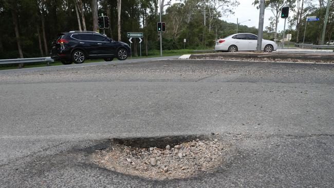 A pothole on Old Coach Rd. Picture: Richard Gosling