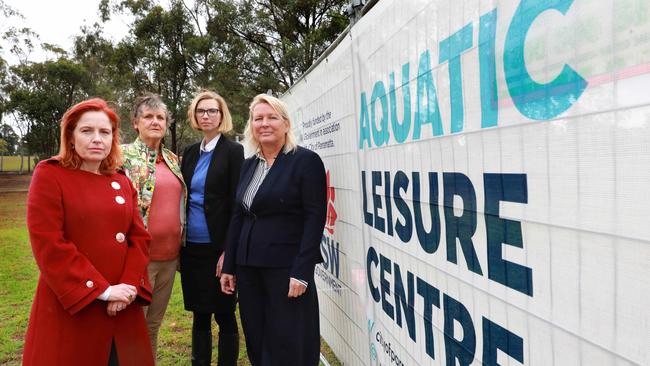 L-R MP Julia Finn, City of Parramatta councillor Patricia Prociv, Parramatta Labor candidate Elizabeth Scully and opposition sport minister Lynda Voltz. Picture: Angelo Velardo