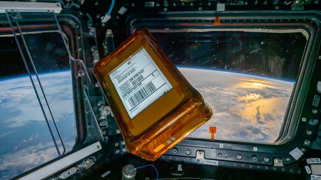 An AWS Snowcone providing data storage and transfer capabilities at the International Space Station.