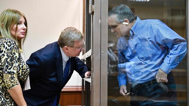 Paul Whelan appears inside a defendants’ cage at a 2019 hearing in a Moscow court. Picture: Mladen Antonov/AFP/Getty Images