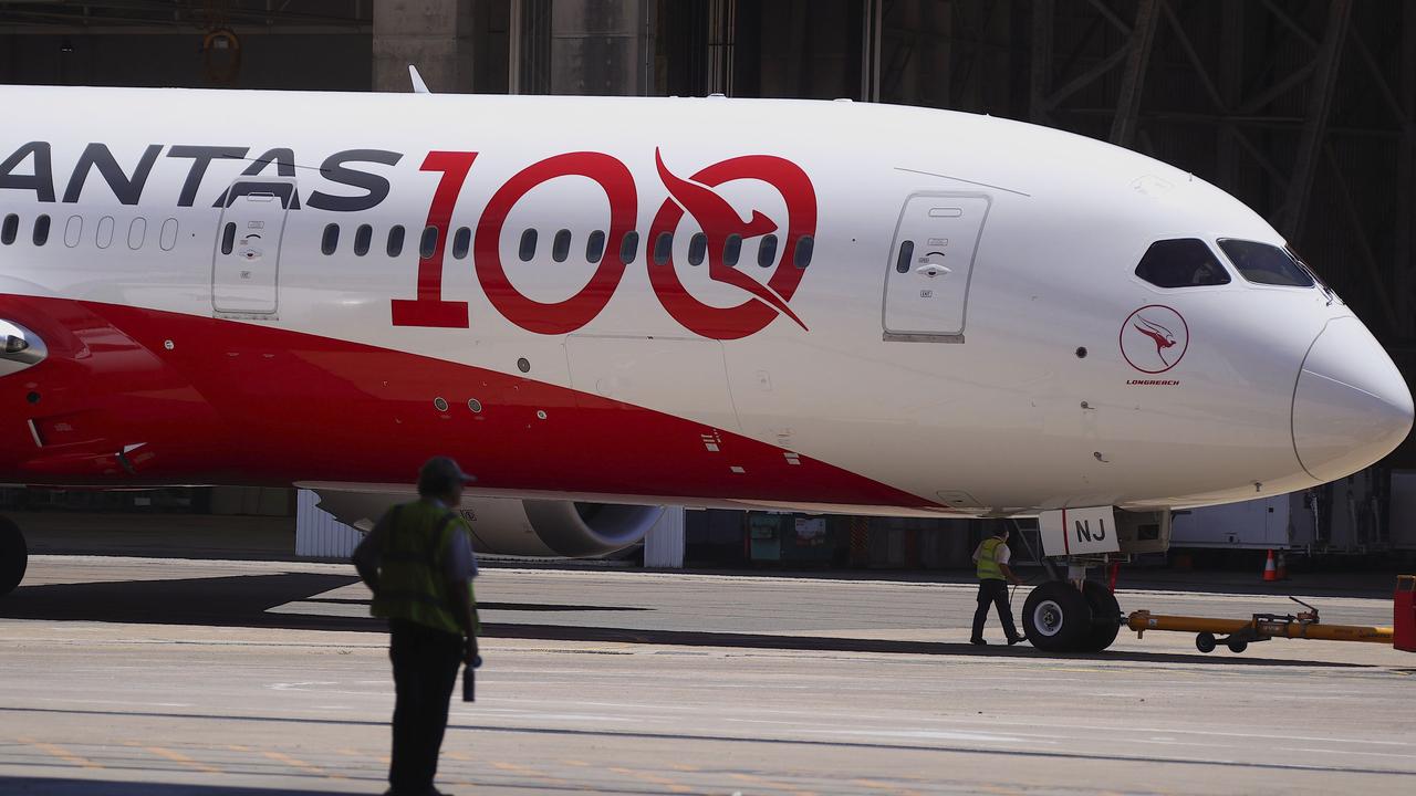 The Boeing 787-9 Dreamliner arrived in Sydney from London on Friday. Picture: James Morgan/Qantas via AP