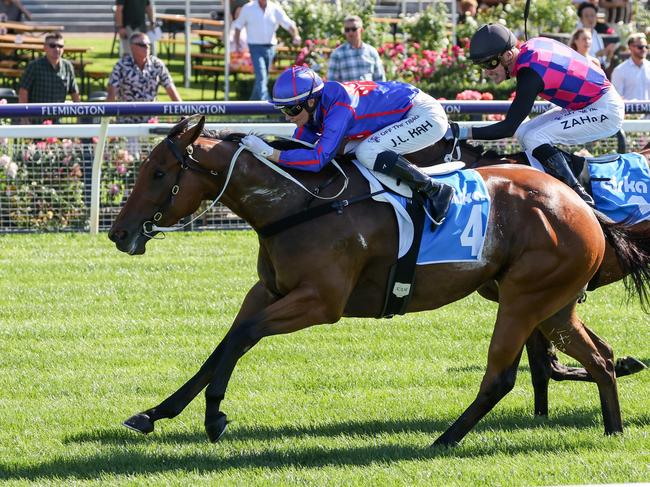 Hedged ridden by Jamie Kah wins the Cirka Plate at Flemington Racecourse on March 09, 2024 in Flemington, Australia. (Photo by George Sal/Racing Photos via Getty Images)