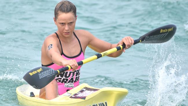 Lizzie Welborn on her way to a podium finish in the ironwoman at Burleigh. Pic: HarvPix.