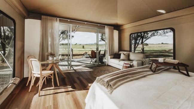 Interior of one of the tents at Evamor Valley, Mudgee.