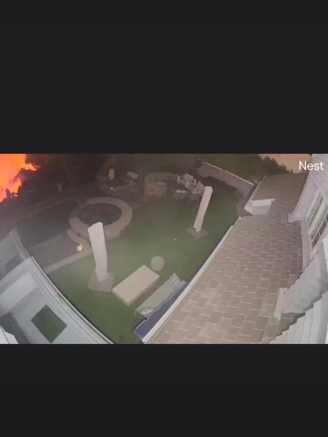 Security footage of the fire approaching Kate Vale’s home. Photo: Kate Vale