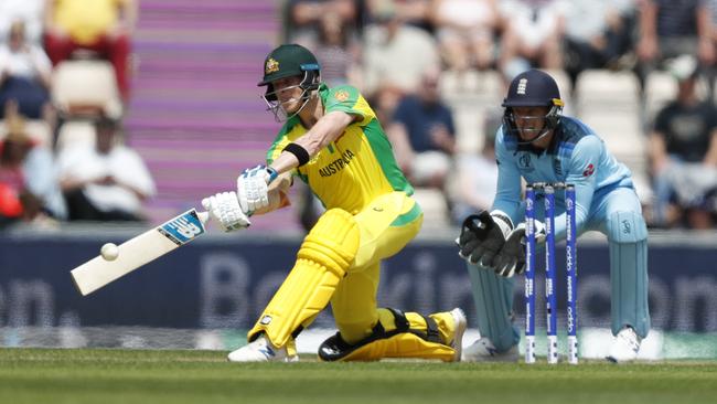 Steve Smith hit a confidence boosting century in a warm-up match with England.