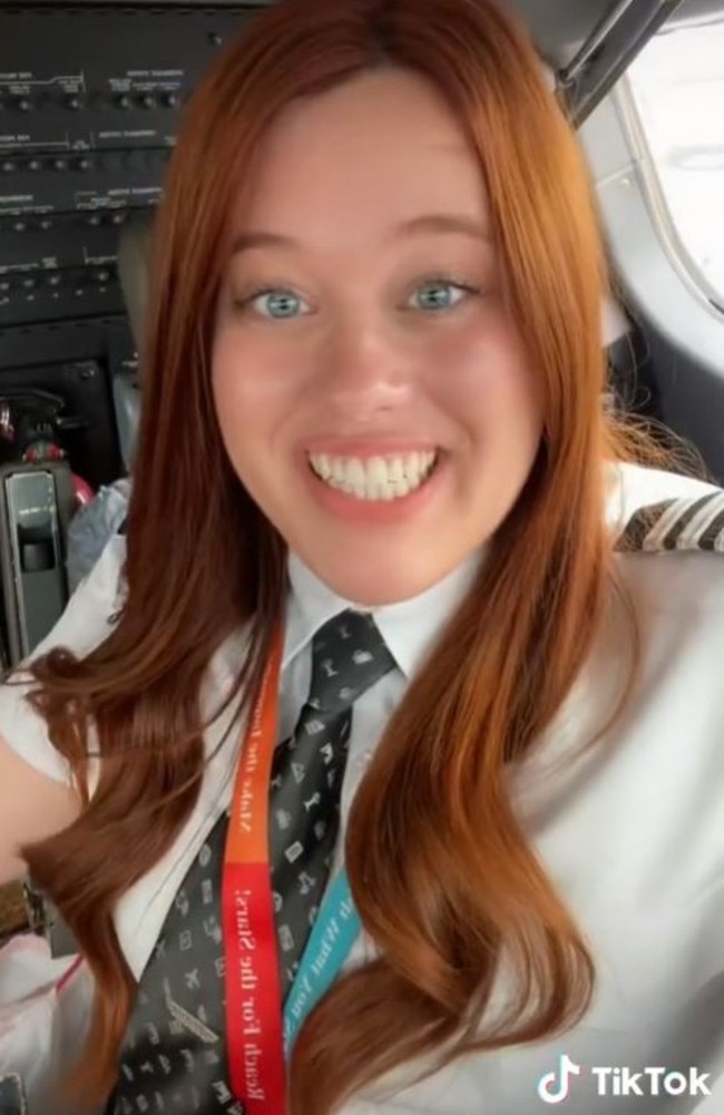 US-based pilot, Morgan, said the most common question she gets asked about her job is how to start an engine on a Boeing 737. Picture: TikTok/almostcaptainmorgan