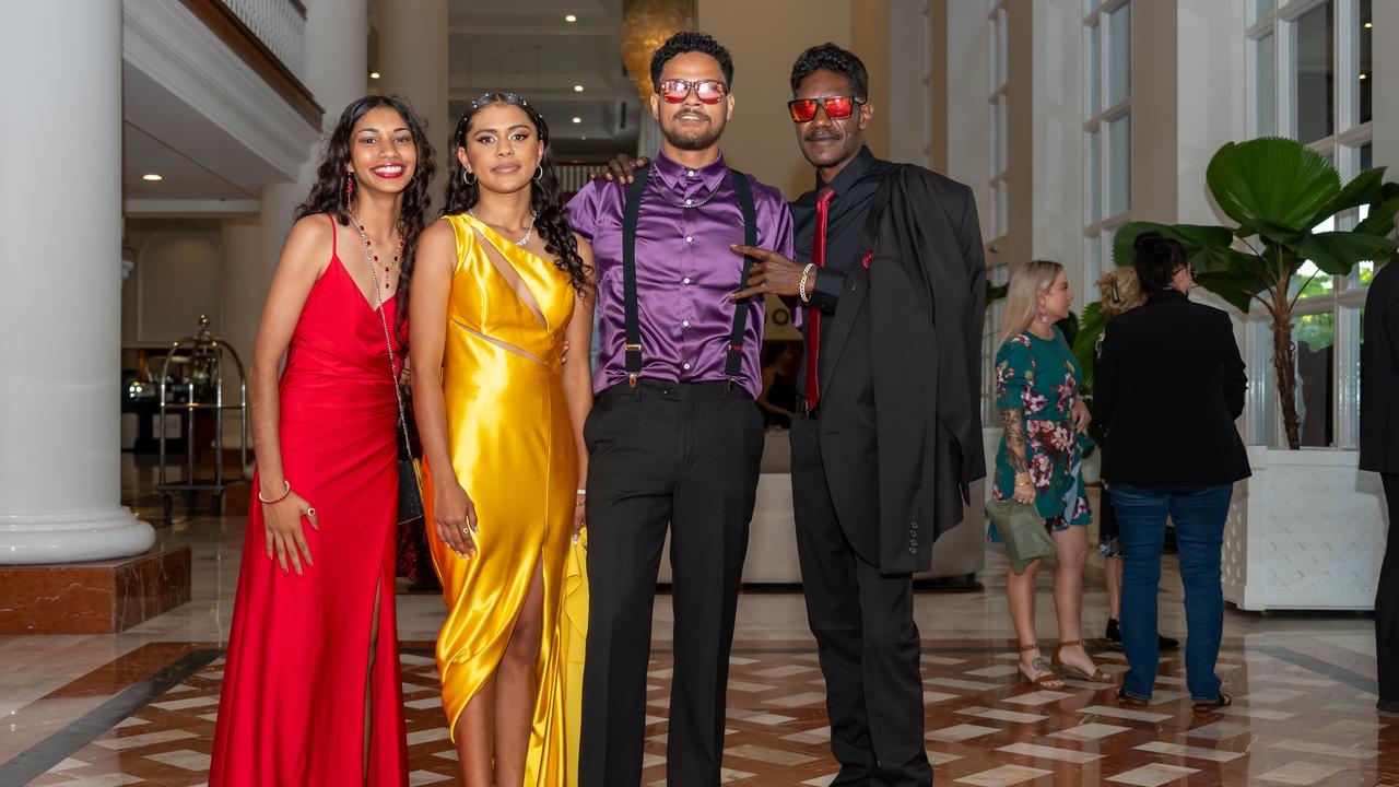 Nisha Saunders, Joyce Douglas, Jeremy Hall and Lancan Joshua at the Pullman International for the Djarrugun College formal. Picture: Emily Barker.