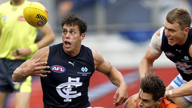 Curnow in action during Carlton’s win over GWS. Picture: Phil Hillyard