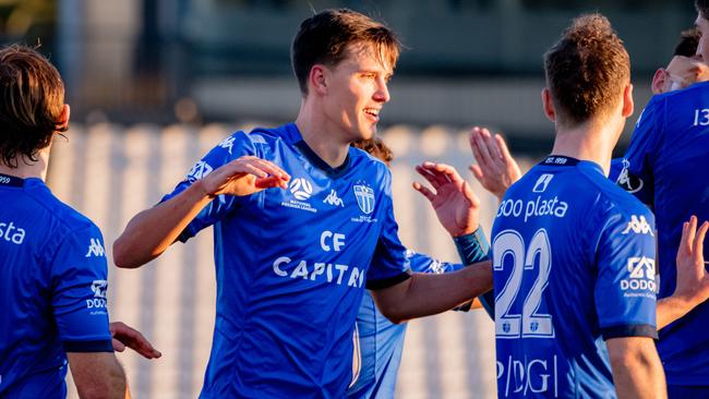 Marko Jankovic celebrates a South Melbourne goal. Picture: Behind the Lens