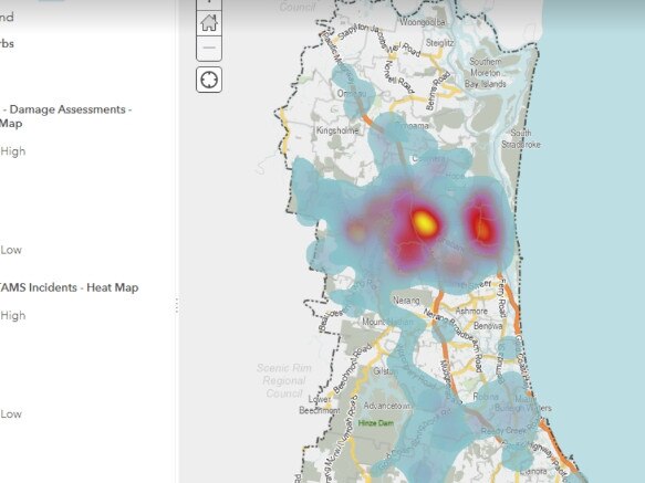 Gold Coast Christmas-New Year weather event - heat map showing the most impacted area for storm damage.