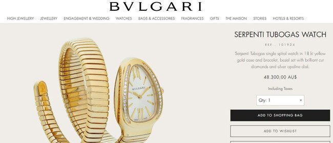 A Bulgari Serpenti Tubogas watch, worth $48,300.