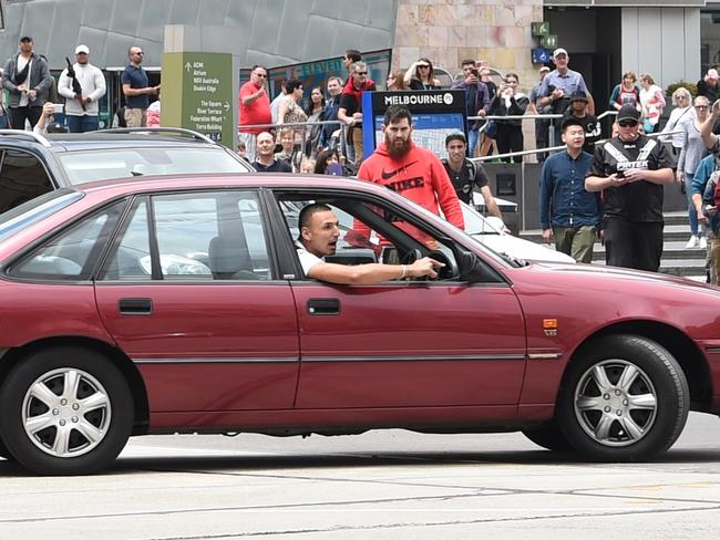 Gargasoulas outside Flinders Station before the Bourke Street attack. Picture: Tony Gough