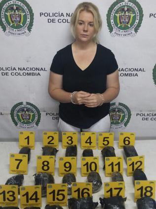 She was found with 5.8kg of cocaine. Picture: Colombian Police/AP