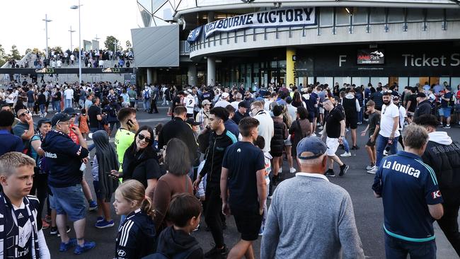 Security was high at the soccer A-League Melbourne Victory vs Melbourne City clash at AAMI Park - the first between the clubs since the pitch invasion. Picture: Ian Currie