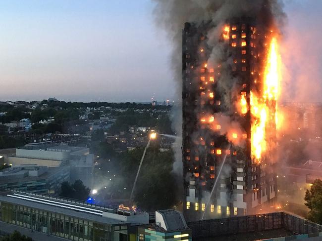 Flames billowed from the block of flats. Picture: AFP