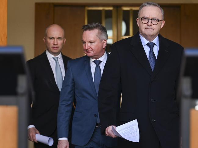 CANBERRA, Australia, NewsWire Photos. June 24, 2024: Prime Minister Anthony Albanese and Energy Minister Chris Bowen announce Former Treasurer of New South Wales Matt KeanÃ¢â¬â¢s appointment to the Climate Authority at press conference at Parliament House in Canberra. Picture: NewsWire / Martin Ollman