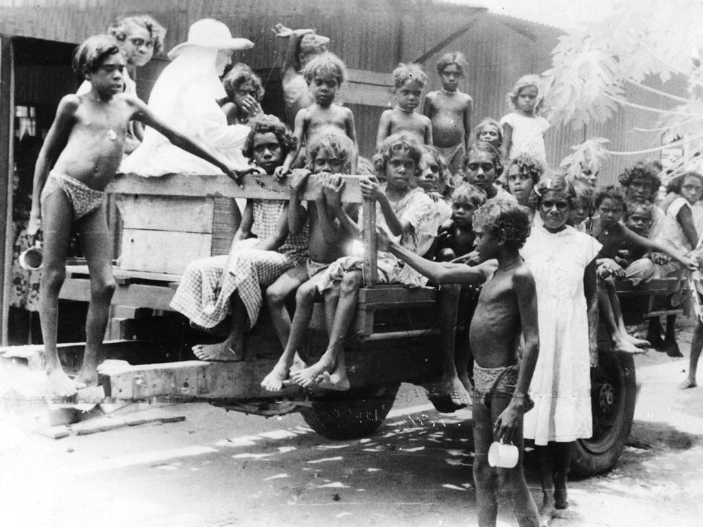 The 1997 Bringing Them Home report found between one in 10 and three in 10 children were forcibly removed between 1910 and 1970, including these Aboriginal children, pictured at an outback mission after being taken from their homes. Picture: file image