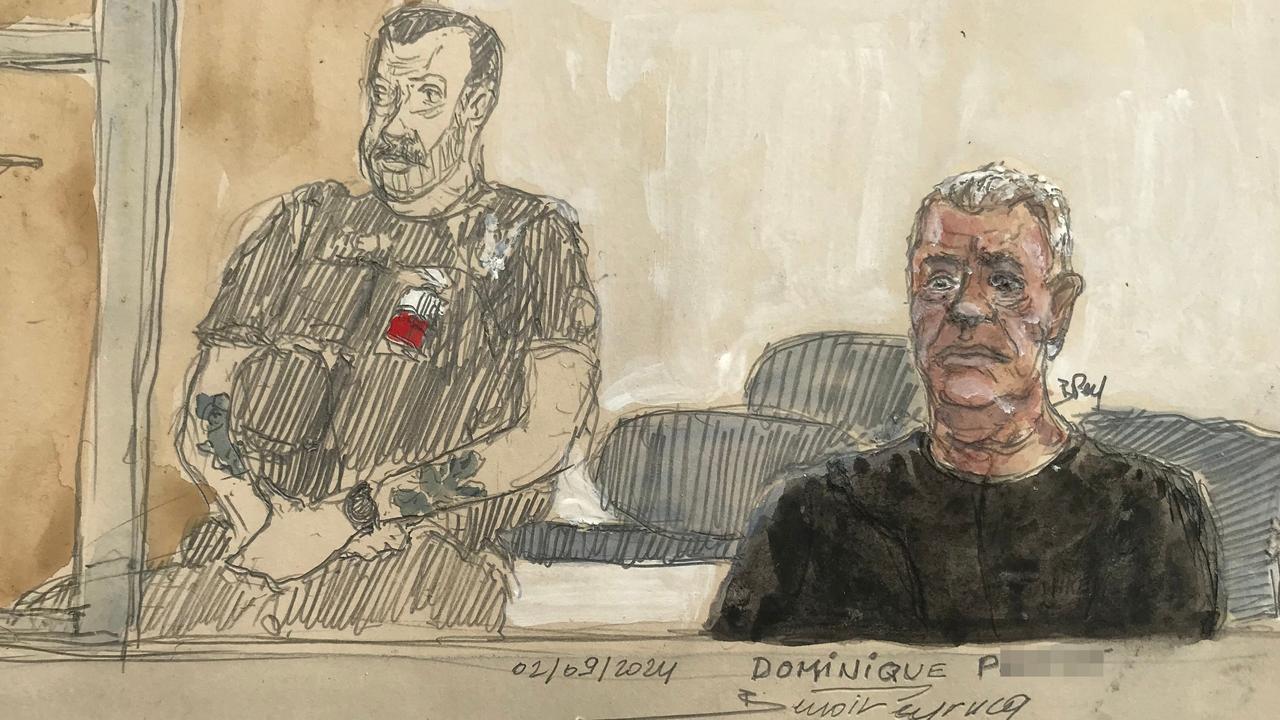 This court sketch shows defendant Dominique P. (right) in court. Picture: Benoit Peyrucq/AFP