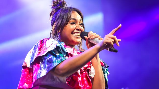 Jessica Mauboy on stage during the 2020 Australian Open Girls Day Out. Photo: Getty