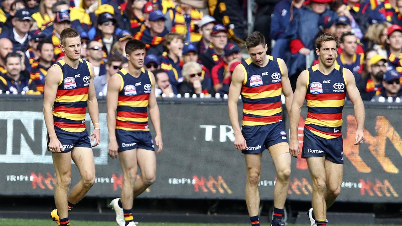 David Mackay, Riley Knight, Jake Kelly and Richard Douglas after another Richmond goal in the Grand Final. Picture Sarah Reed.