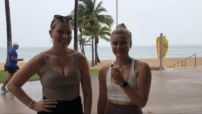 Ally Vardy, 25, and Maddy Ryan, 22, were out enjoying a run in the wet weather this morning ahead of Cyclone Kirrily making landfall