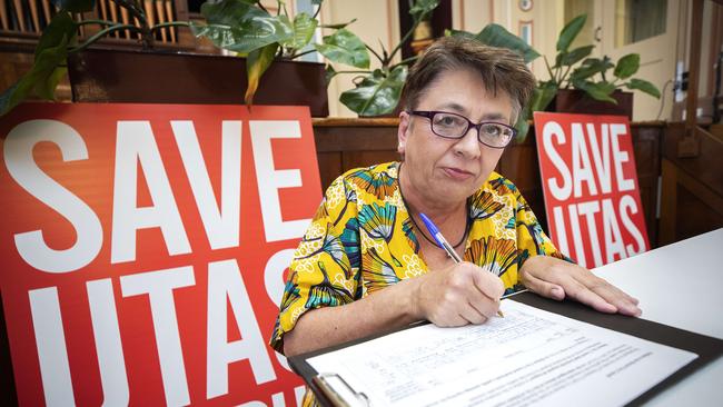 Save UTAS Campus group has launched a petition calling on the Hobart City Council to cease its support for the UTAS proposal to move the Sandy Bay Campus. Chair Save the UTAS Campus group Professor Pam Sharpe signs the petition at Hobart Town Hall. Picture: Chris Kidd.