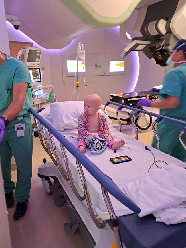 Evelyn spent two months in the US as a baby, receiving proton therapy treatment not available in the southern hemisphere. Picture: Supplied