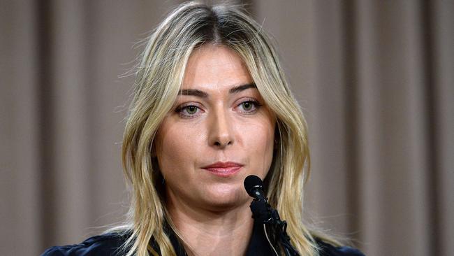 Maria Sharapova addresses the media regarding the failed drug test. Picture: Getty Images