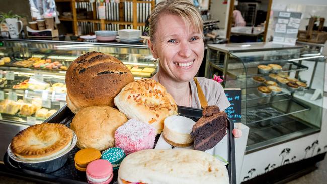 Owner of Crazy Cow Cafe and Bakery Kellie Hodson shows off a selection of products. Picture: Jake Nowakowski