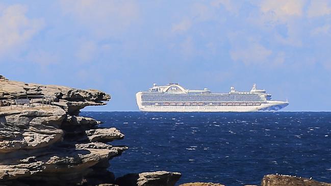 The Ruby Princess cruise ship sails off the coast of Sydney. Picture: AAP.