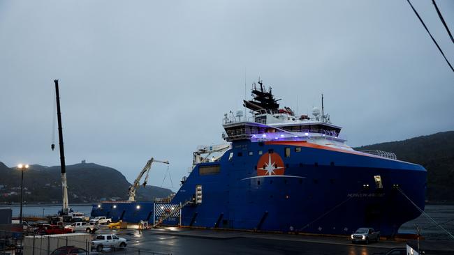 Underwater search equipment flown in by US Air Force planes is loaded on to the Horizon Arctic in the port of St Johns, Newfoundland, in Canada. Picture: Reuters