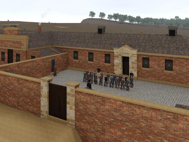 Supplied for use with extract of The Lost Boys of Mr Dickens by Steve Harris.Digital Reconstruction of the Point Puer Boys’ Prison c1843, (John Stephenson, Digital Heritage Studio 2019).
