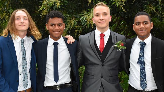 Declan Jang, Hyrum Oliver, Antwone Jang and Caleb Lourigan ready to celebrate the Mackay State High School 2021 Year 12 formal, November 16, 2021. Photo: Tara Miko and Janessa Ekert