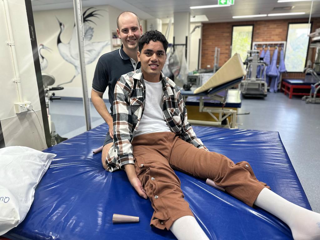 Joseph Pouniu, during therapy at the Princess Alexandra hospital in Brisbane. Picture: supplied