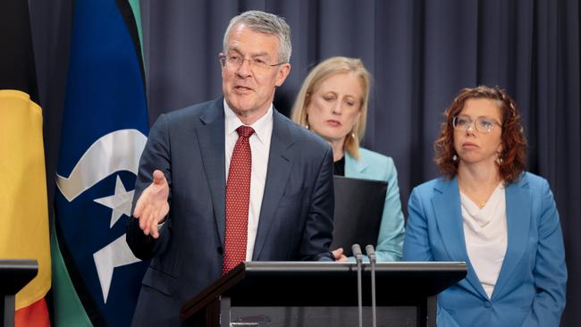 Mark Dreyfus, Senator Katy Gallagher and Amanda Rishworth. Picture: David Beach