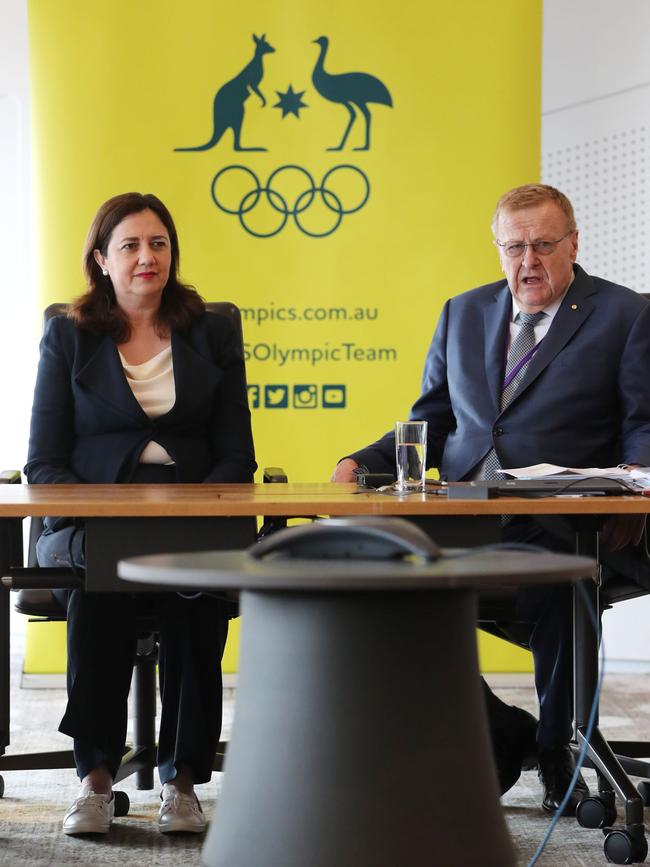 Premier Annastacia Palaszczuk meets with Australian Olympic Committee president John Coates.